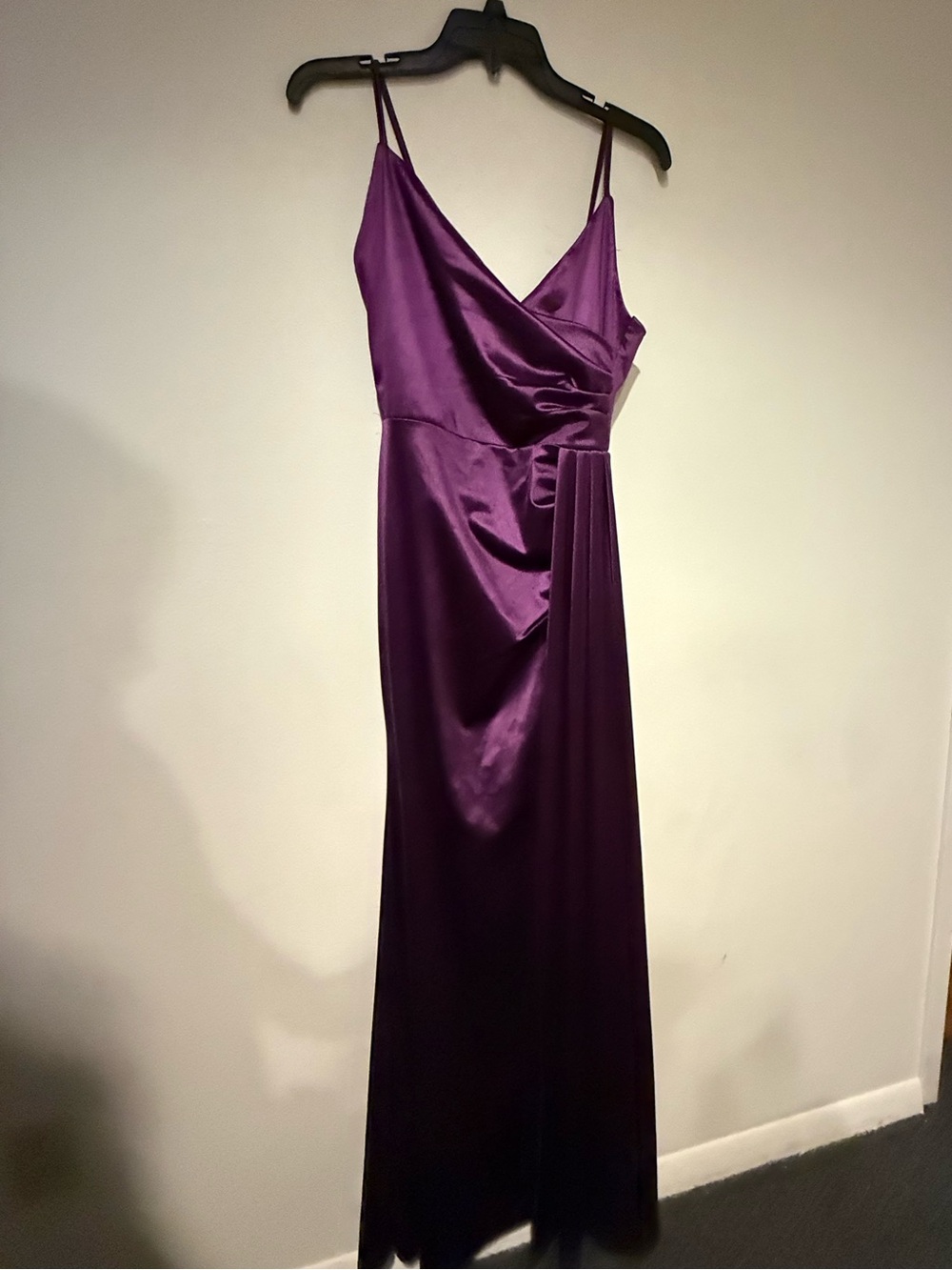 Deep Purple Satin Maxi Slip Dress with Draped Waist